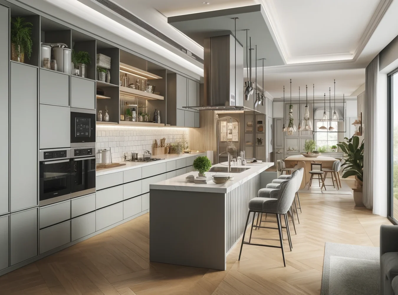 DALL·E 2024-06-06 10.05.17 - A contemporary kitchen following the 2024 design trends. The kitchen has an open-concept layout with sleek, handleless cabinets in a matte finish exte