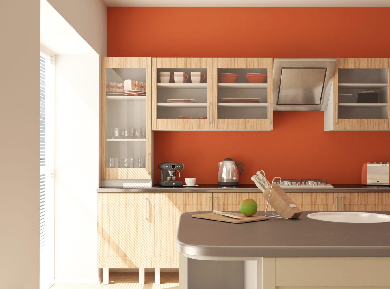 3D render of a contemporary kitchen interior